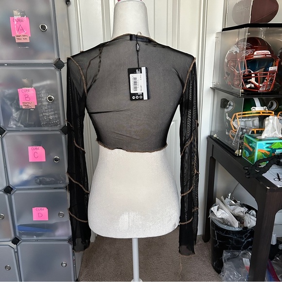 Jaded London Black Tie Front Sheer Mesh Top NWT Size 2 - Picture 2 of 8